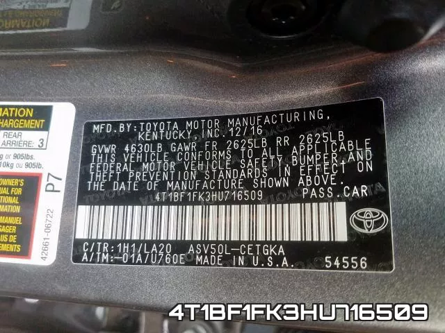 4T1BF1FK3HU716509 фото 2