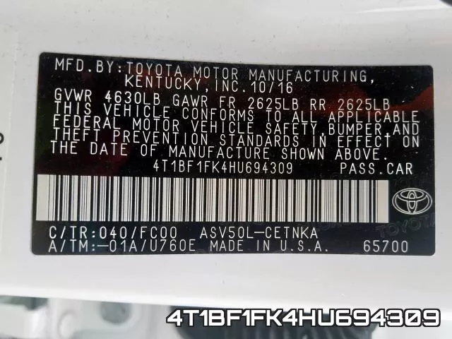 4T1BF1FK4HU694309 фото 2