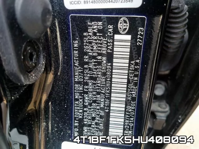 4T1BF1FK5HU408094 фото 2
