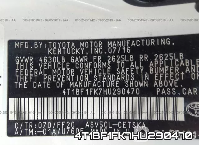 4T1BF1FK7HU290470 фото 10