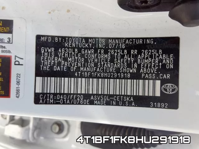 4T1BF1FK8HU291918 фото 2