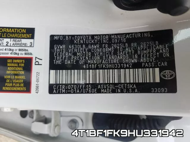 4T1BF1FK9HU331942 фото 2