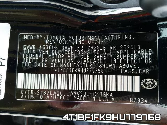 4T1BF1FK9HU779758 фото 2