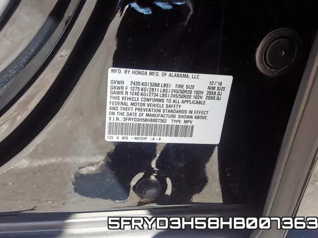 5FRYD3H58HB007363 фото 2