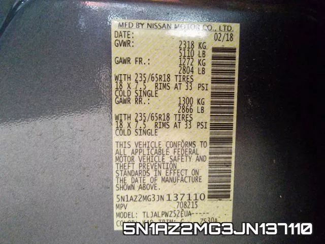 5N1AZ2MG3JN137110 фото 2