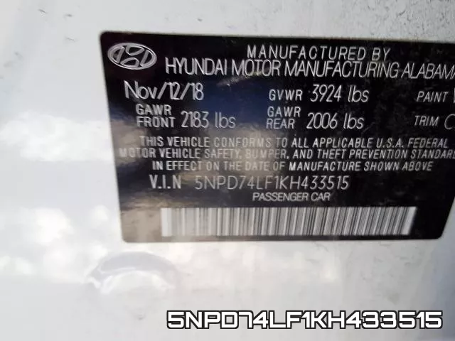 5NPD74LF1KH433515 фото 2