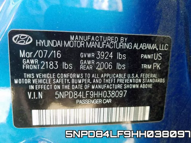5NPD84LF9HH038097 фото 2