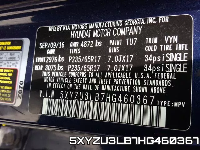 5XYZU3LB7HG460367 фото 2
