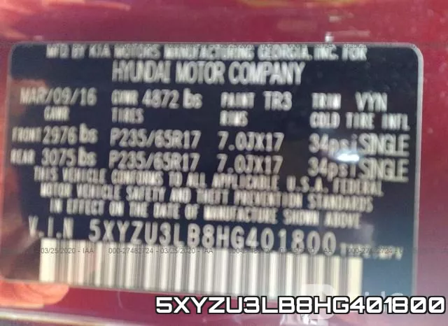 5XYZU3LB8HG401800 фото 10