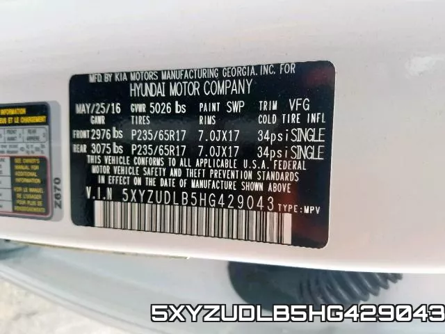 5XYZUDLB5HG429043 фото 2