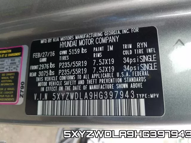 5XYZWDLA9HG397943 фото 2
