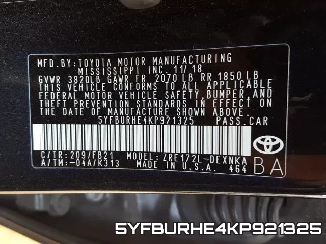 5YFBURHE4KP921325 фото 2