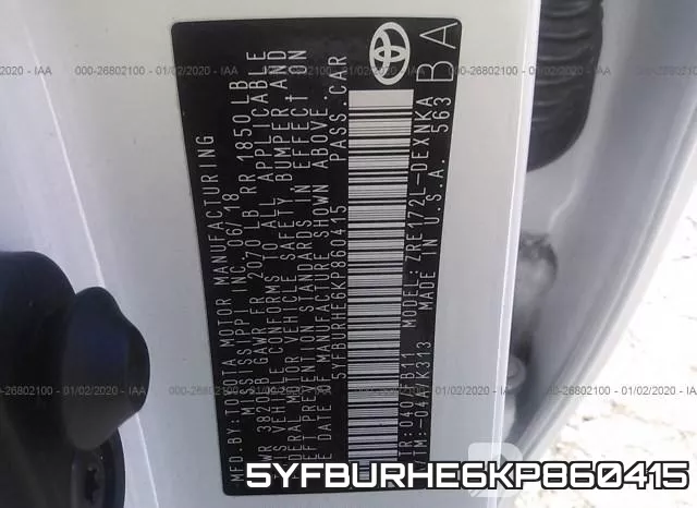 5YFBURHE6KP860415 фото 10
