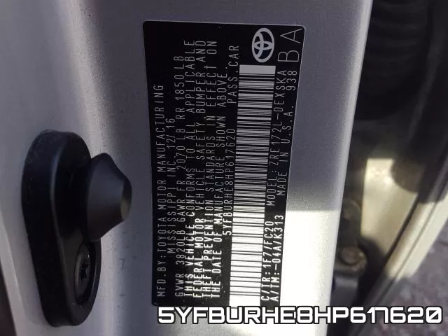 5YFBURHE8HP617620 фото 2