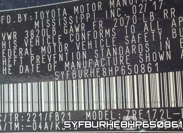 5YFBURHE8HP650861 фото 9