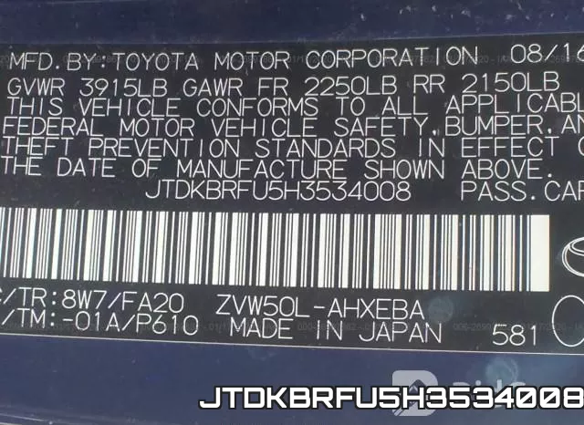 JTDKBRFU5H3534008 фото 10