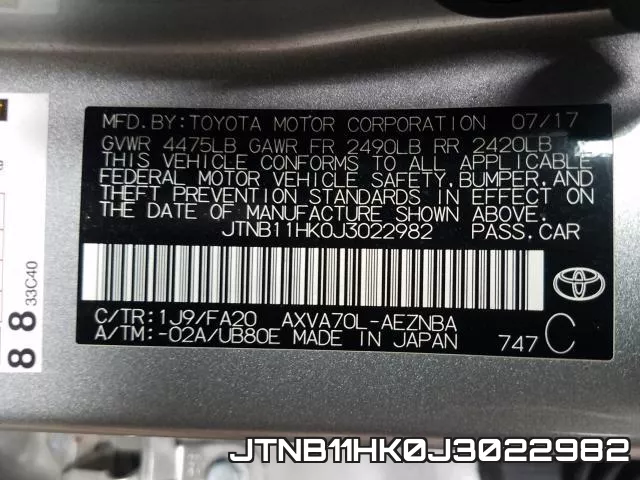 JTNB11HK0J3022982 фото 2