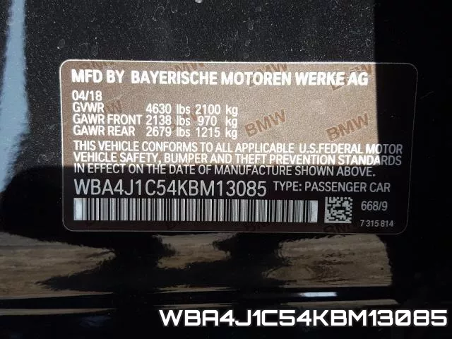 WBA4J1C54KBM13085 фото 2