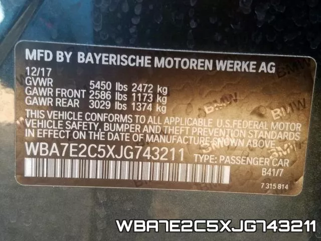 WBA7E2C5XJG743211 фото 2