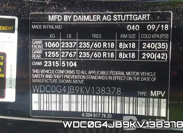 WDC0G4JB9KV138378 фото 10