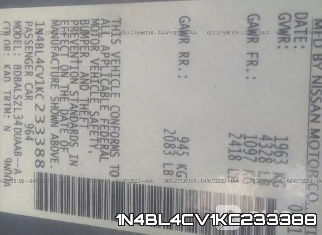 1N4BL4CV1KC233388 фото 10