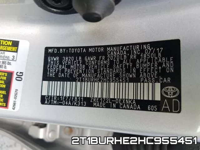 2T1BURHE2HC955451 фото 2