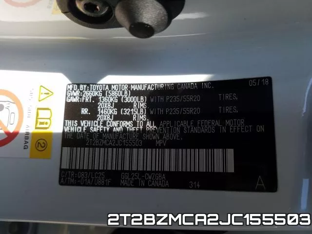 2T2BZMCA2JC155503 фото 2