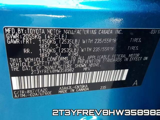 2T3YFREV8HW358982 фото 2