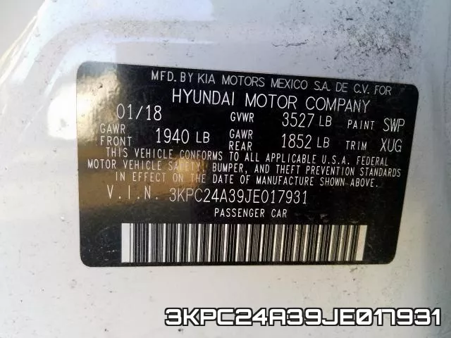3KPC24A39JE017931 фото 2
