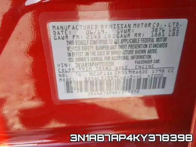 3N1AB7AP4KY378398 фото 2