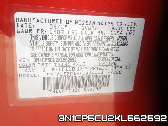 3N1CP5CU2KL562592 фото 2