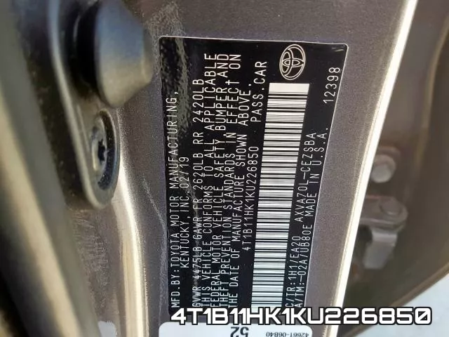 4T1B11HK1KU226850 фото 2