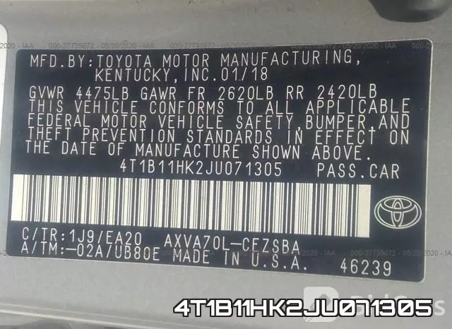 4T1B11HK2JU071305 фото 10