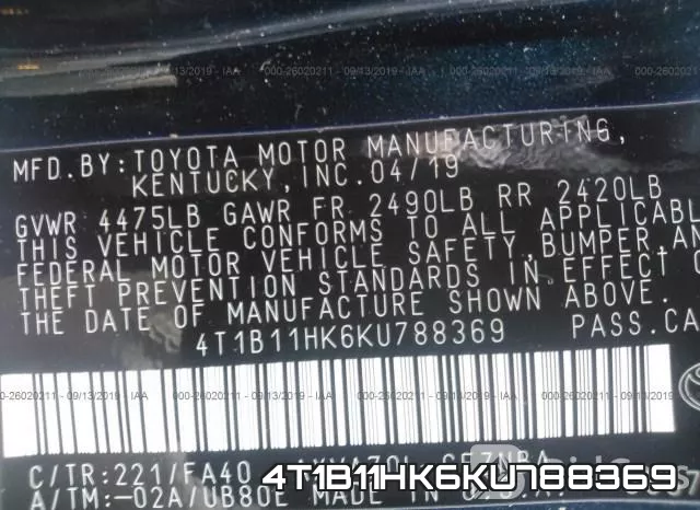 4T1B11HK6KU788369 фото 10