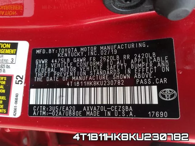 4T1B11HK8KU230782 фото 2