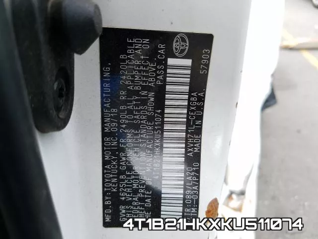 4T1B21HKXKU511074 фото 2