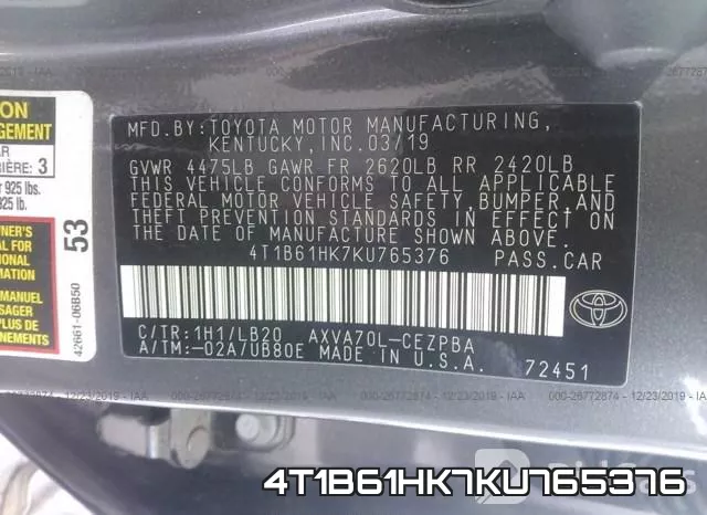 4T1B61HK7KU765376 фото 10