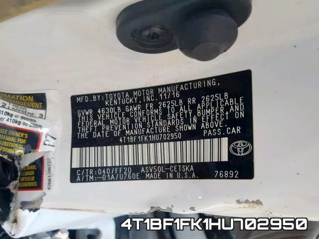 4T1BF1FK1HU702950 фото 2
