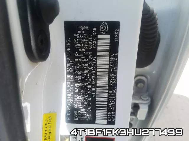 4T1BF1FK3HU277439 фото 2