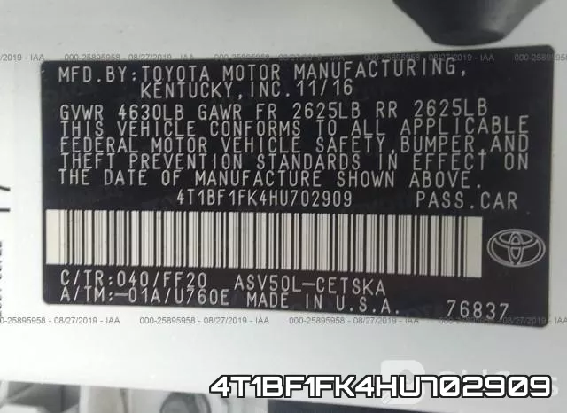 4T1BF1FK4HU702909 фото 10