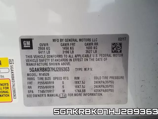5GAKRBKD7HJ289363 фото 2
