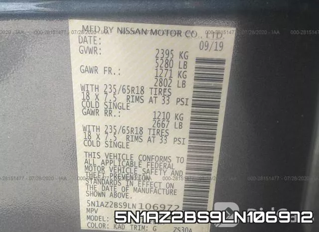 5N1AZ2BS9LN106972 фото 10