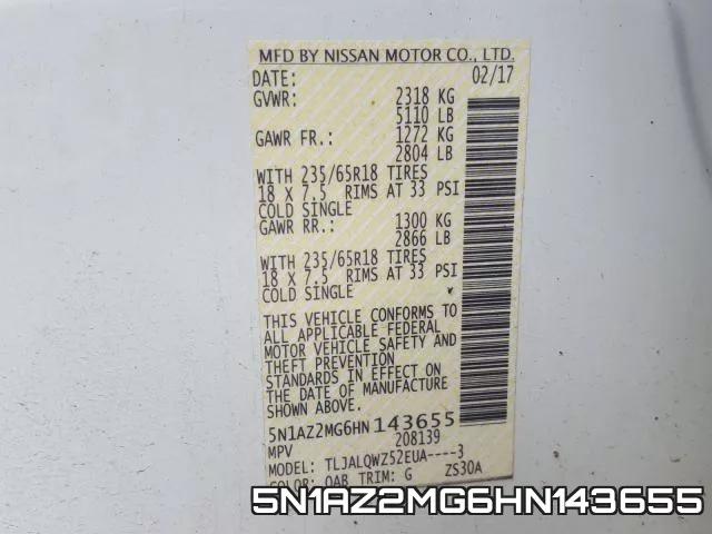 5N1AZ2MG6HN143655 фото 2