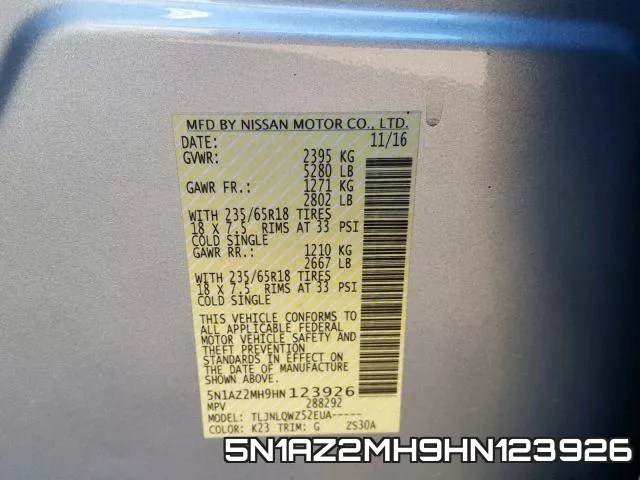 5N1AZ2MH9HN123926 фото 2