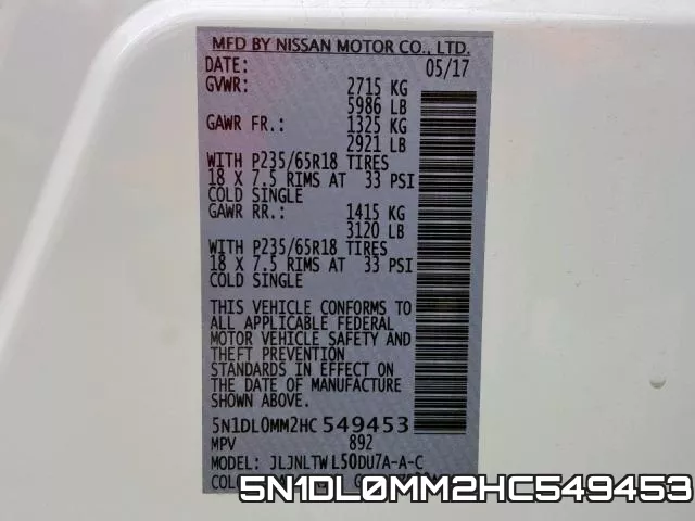 5N1DL0MM2HC549453 фото 2