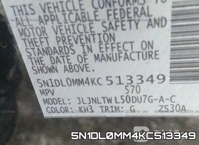 5N1DL0MM4KC513349 фото 9