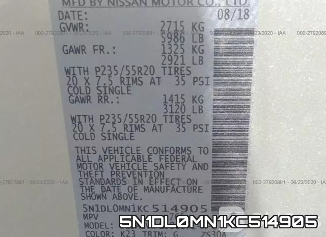 5N1DL0MN1KC514905 фото 10