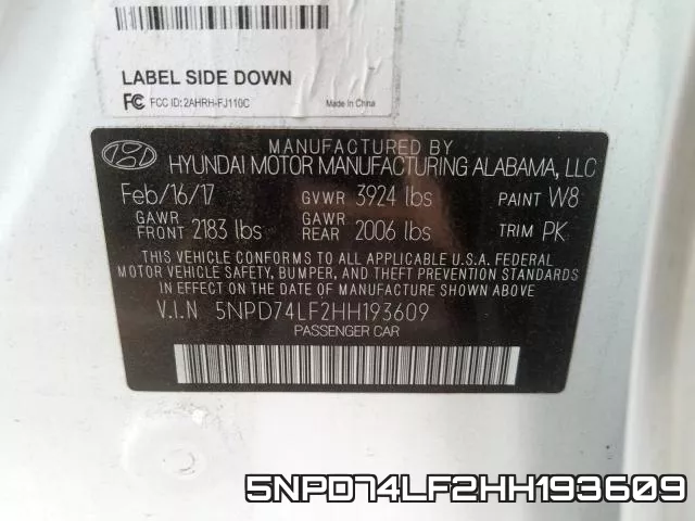 5NPD74LF2HH193609 фото 2