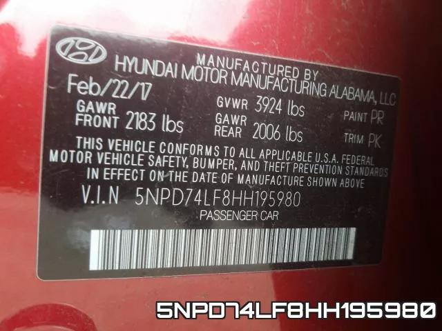 5NPD74LF8HH195980 фото 2