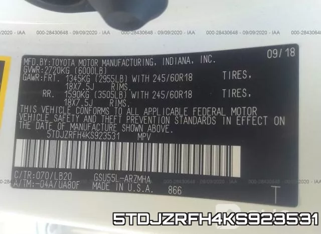 5TDJZRFH4KS923531 фото 10